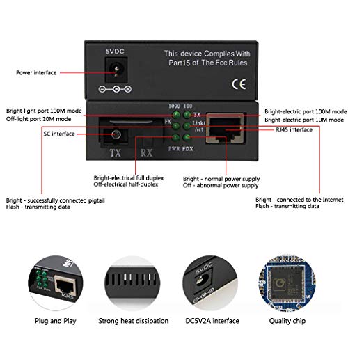 Convertidor de Medios Ethernet Gigabit Convertidor de Fibra Monomodo de 10/100/1000 Mbps Conversor de Medios de Fibra con Un Solo Puerto RJ45, SC, Fuente de Alimentación Externa de 5 V, 2 Paquetes 13 1649519955 486 Convertidor de Medios Ethernet Gigabit Convertidor de Fibra Monomodo de