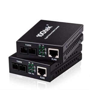 [2 Pack] Convertidor de Medios Gigabit Ethernet, Built-in 1Gb Monomodo SC Transceiver, 10/100/1000M RJ45 a 1000Base-LX, European Power Adapter, 2pcs