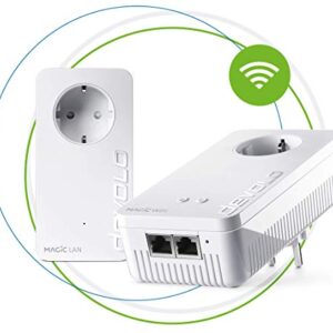 devolo Magic 1 – 1200 WiFi ac Starter Kit: 2 adaptadores Powerline, función WiFi, adecuado para la Home Office (1200 Mbit/s, 2 x conexiones Fast Ethernet LAN, malla, G.hn)