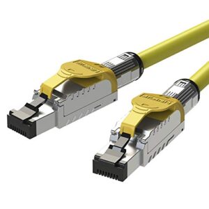 LINKUP - [GHMT & DSX8000 Certificado] Cable de Conexión Ethernet Cat8 S/FTP 22AWG Cable Sólido Blindado Doble┃2000MHz 2GHz 40Gbps┃5ª Gen Ethernet LAN Red Cables de Estructura┃Amarillo┃3m (10 pies)