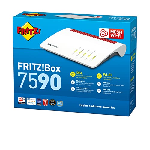 AVM Fritz!Box 7590 International - Modem Router 4x4 WiFi AC con MU-MIMO (1733 Mbps en 5 GHz y 800 Mbps en 2,4 GHz), Mesh, VDSL, ADSL2+, 1 x WAN Gigabit, 4 x LAN Gigabit, Interfaz en Español 14 1649716900 944 AVM FritzBox 7590 International Modem Router 4x4 WiFi AC