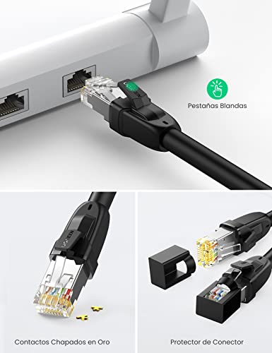 UGREEN Cable Ethernet Cat 8, Cable de Red LAN 40Gbps con Conector RJ45 (2000MHz, Cable SFTP) Compatible con PS5, Xbox X/S, PC, TV Box, Router, PS4, Servidor NAS, Cat 6, Cat 5e, Cat 5 (1M) 13 1649788552 543 UGREEN Cable Ethernet Cat 8 Cable de Red LAN 40Gbps