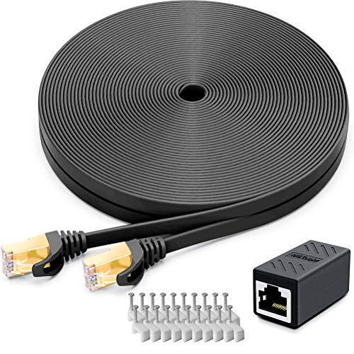 INWET Cable de red Cat7 de 20 m, de alta velocidad, Ethernet | 600 MHz, 10 Gbit/s con conector RJ 45, plano, para router, módem, conmutador, PS4/3 9 INWET Cable de red Cat7 de 20 m de alta
