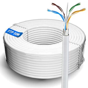 Cable de red Ethernet de 50m | FTP 23 AWG blindado Gigabit antiatascos cable de Internet para exteriores resistente a la intemperie | Cat 6, cca, RJ45 | Color blanco (50 metros)
