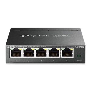 TP-Link TL-SG105E Unmanaged PRO Switch, 5 Puertos Gigabit Inteligente, Plug and Play, Gigabit Puerto, Caso Metal VLAN, QoS, Software de Gestión Inteligente Fácil, Negro