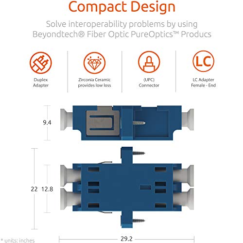 Adaptador de fibra óptica LC a LC monomodo UPC dúplex horizontal Color: azul SM (hembra a hembra) - Paquete de 12 - Beyondtech Fibra Optic Extender/Fiber LC Coupler Series 13 1649679820 581 Adaptador de fibra optica LC a LC monomodo UPC