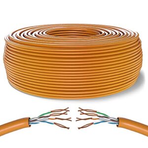 Mr. Tronic 100m Cable de Instalación Red Ethernet Bobina | CAT6, AWG24, CCA, UTP | LAN Gigabit de Alta Velocidad | Conexión a Internet | Ideal para PC, Router, Modem, Switch, TV (100 Metros, Naranja)